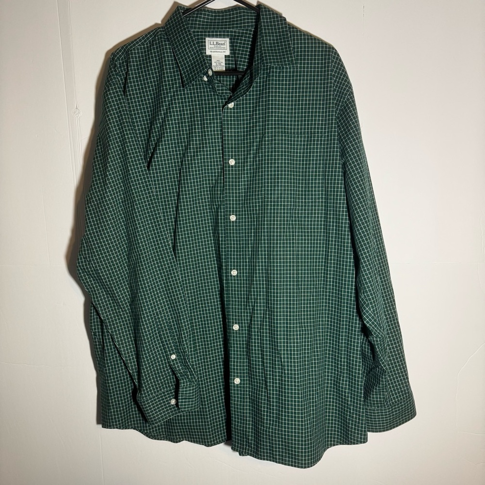 L.L. Bean Forest Green Plaid Dress Shirt